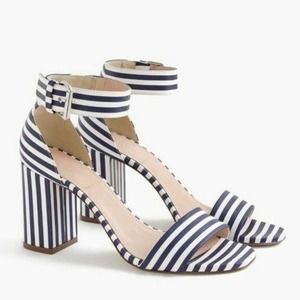 J. Crew Womens 8.5 Heel Striped Strappy Block High Sandal 8.5 Open Toe Nautical